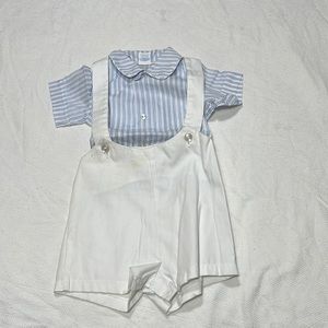 Child’s White Short Pant Overalls with Paired Shirt
